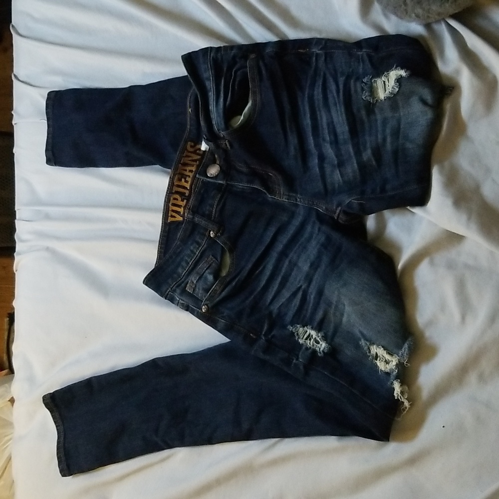 Women's VIP Jeans 1/2 dark blue distressed denim